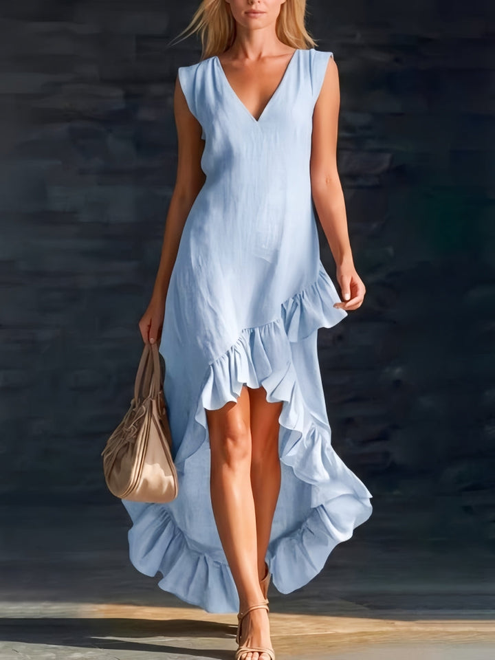 Sienna | Vestido Boho de Camisa con Volantes de Corte Alto-Bajo