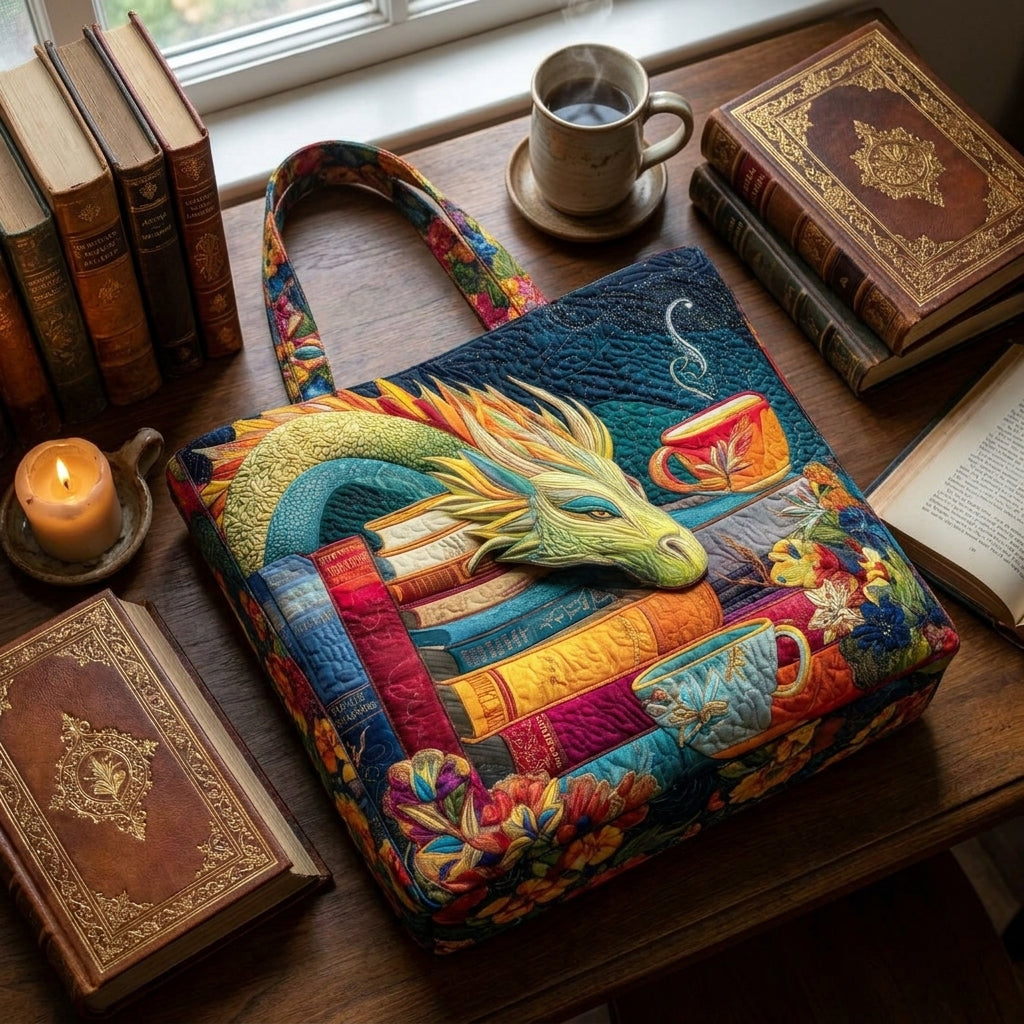 Bolsa Artesanal - Lector de Dragones con Libros y Tazas