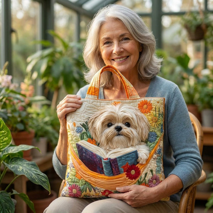 Bolso Artesanal - Shih Tzu con Libros y Flores