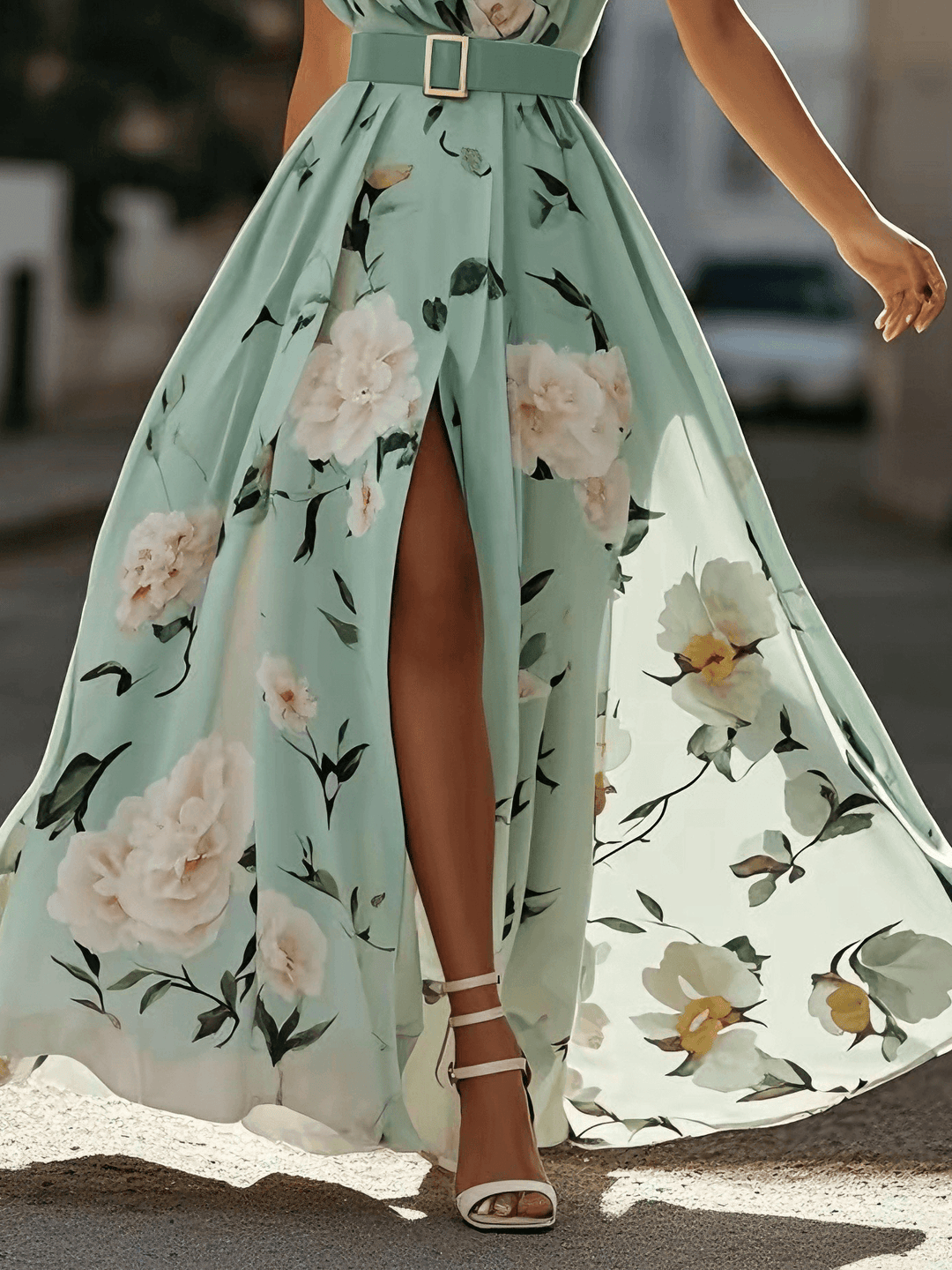 Sella - Vestido Maxi de Chifón A-Line con Volantes de Un Hombro