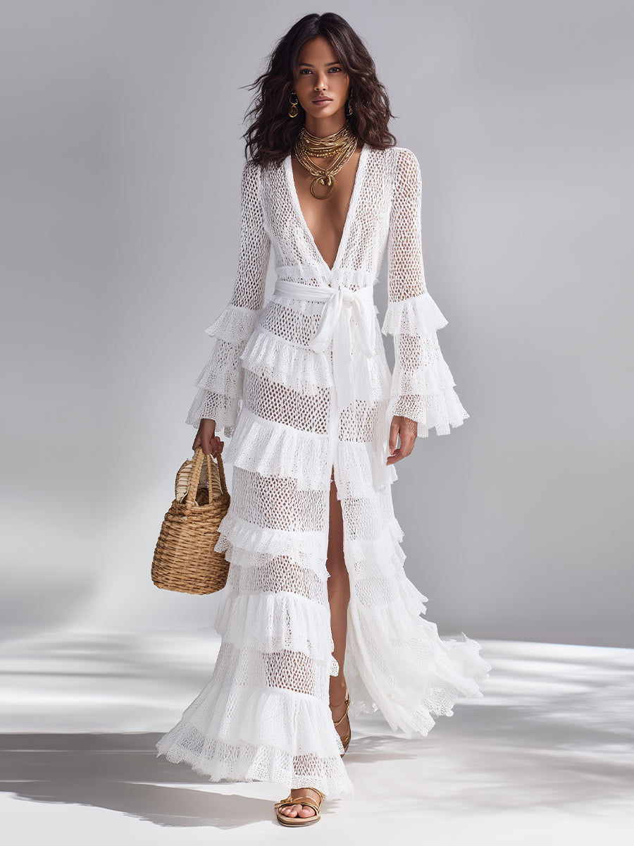 Freya - Cárdigan de Crochet Blanco Claro para Mujeres