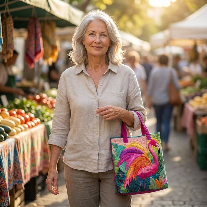 Bolsa Tote Acolchada - Flamenco Arcoíris