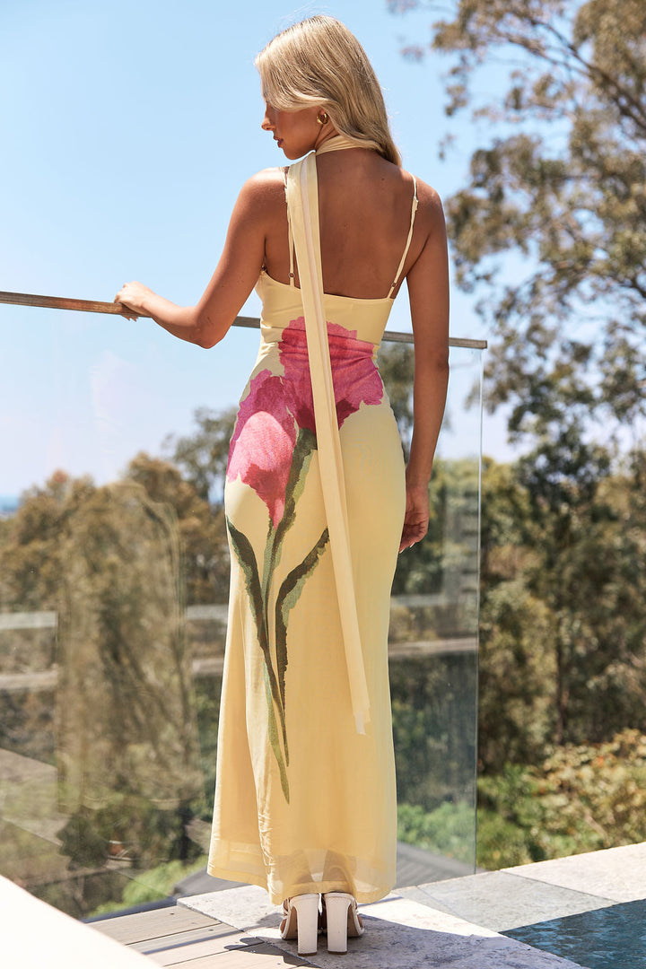 LILAH - VESTIDO MAXI DE MALLA AMARILLO