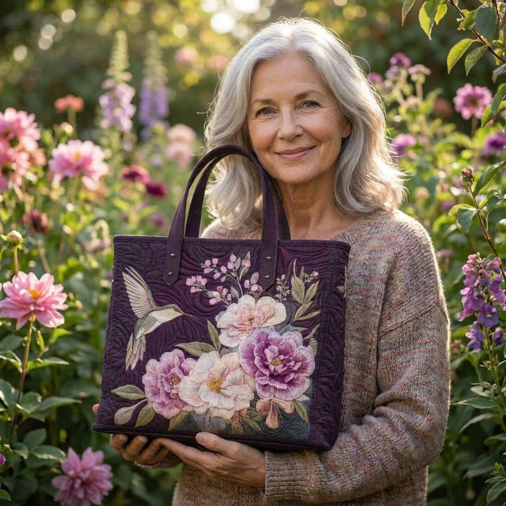 Bolsa Acolchada Artesanal - Colibríes y Orquídeas