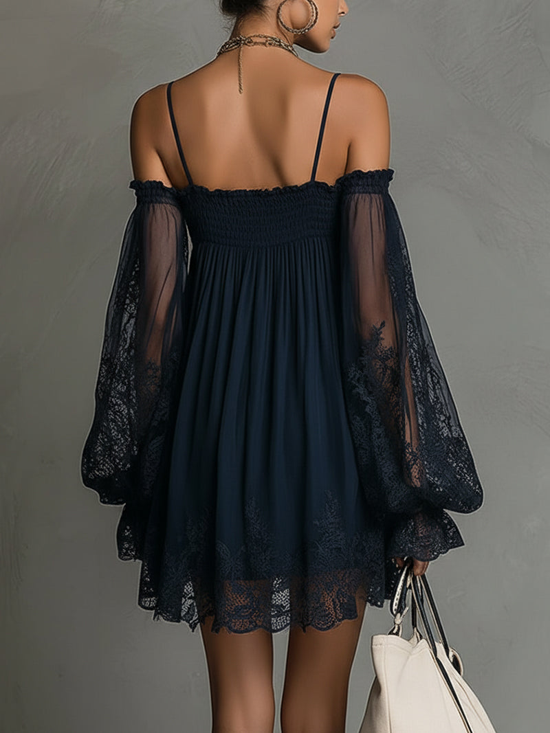 Noemi | Vestido Mini de Chiffon Azul Marino