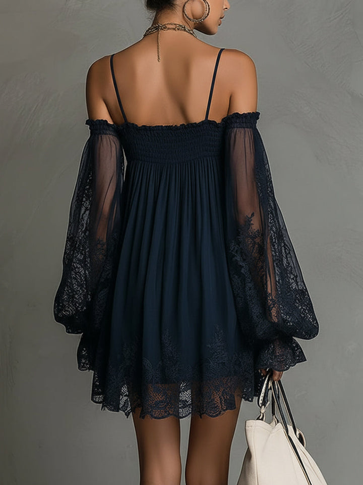 Noemi | Vestido Mini de Chiffon Azul Marino