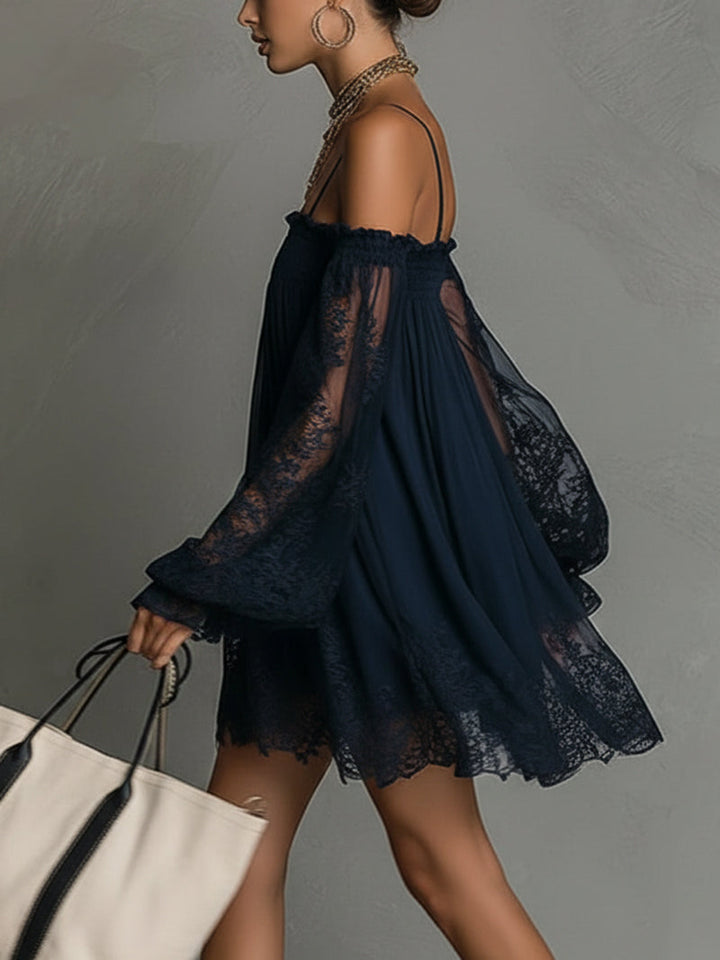 Noemi | Vestido Mini de Chiffon Azul Marino