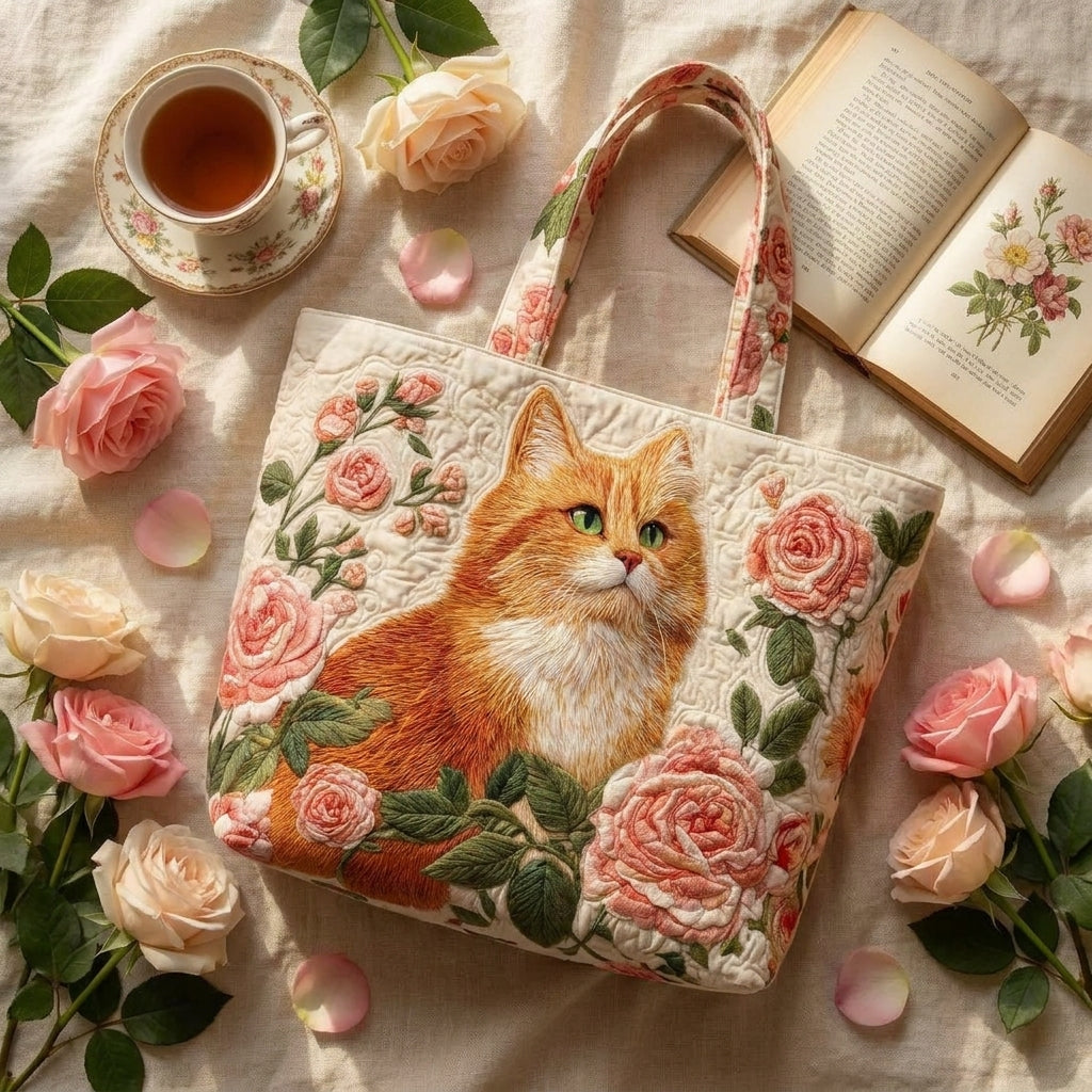 Bolso Artesanal - Gato Naranja con Rosas