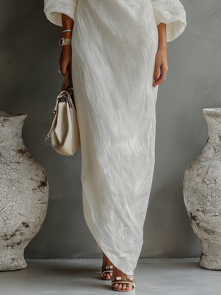 Aurora | Vestido Maxi Fluido de Un Hombro en Marfil