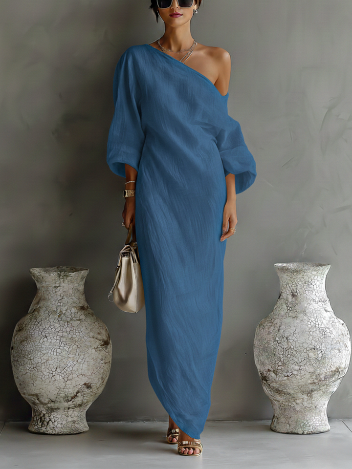 Aurora | Vestido Maxi Fluido de Un Hombro en Marfil