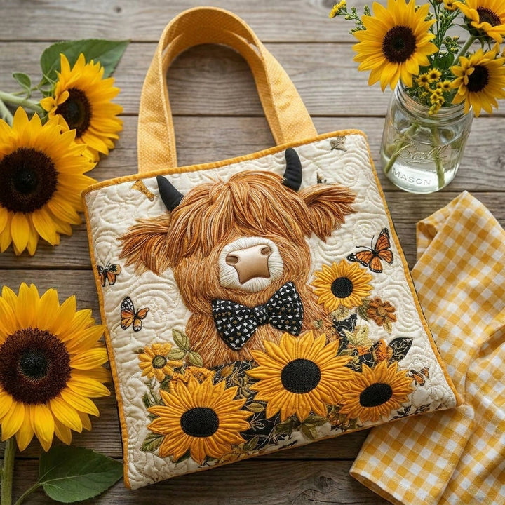 Bolsa Acolchada - Vaca Highland con Girasoles