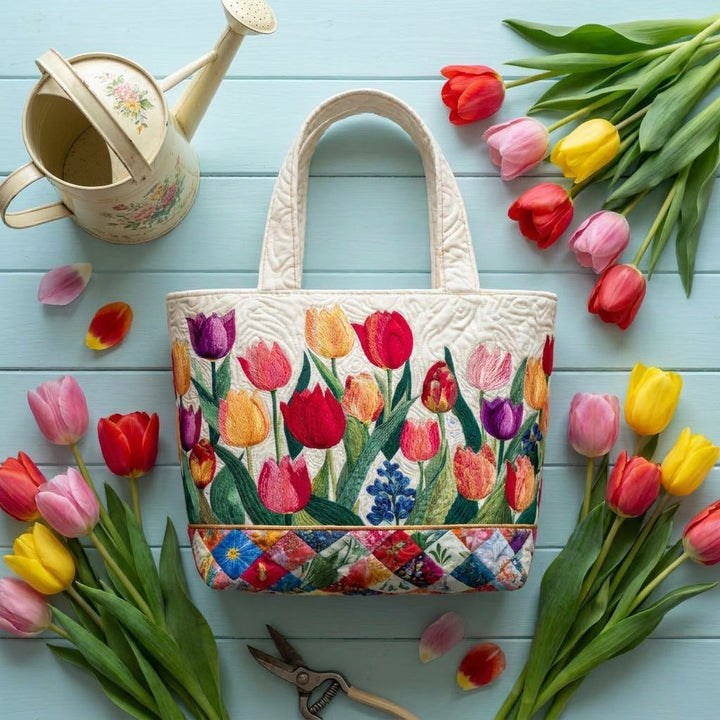 Bolsa Tote Acolchada - Jardín de Tulipanes