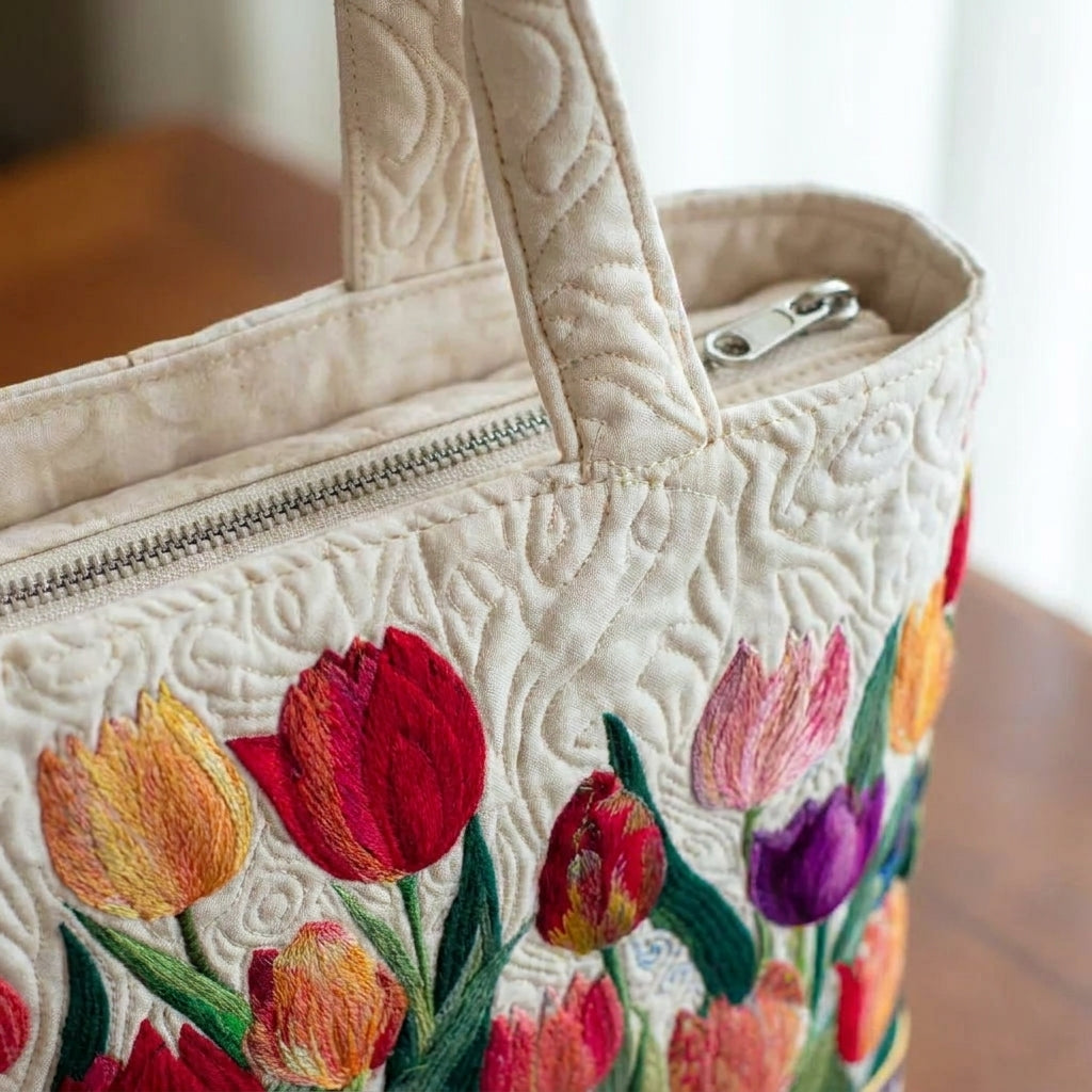 Bolsa Tote Acolchada - Jardín de Tulipanes