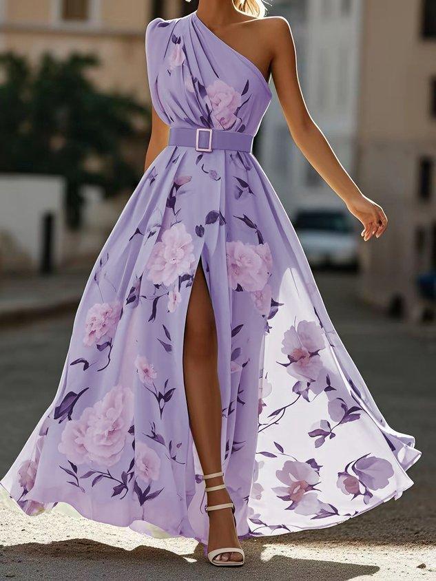 Sella - Vestido Maxi de Chifón A-Line con Volantes de Un Hombro