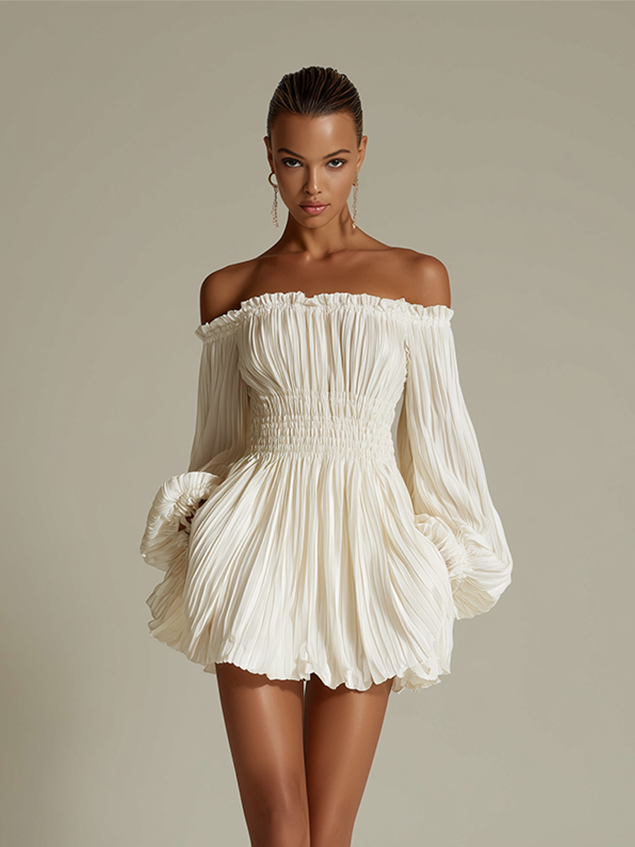 Lily - Vestido Plisado Marfil