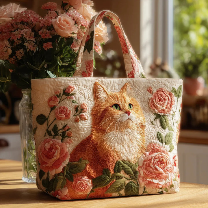 Bolso Artesanal - Gato Naranja con Rosas