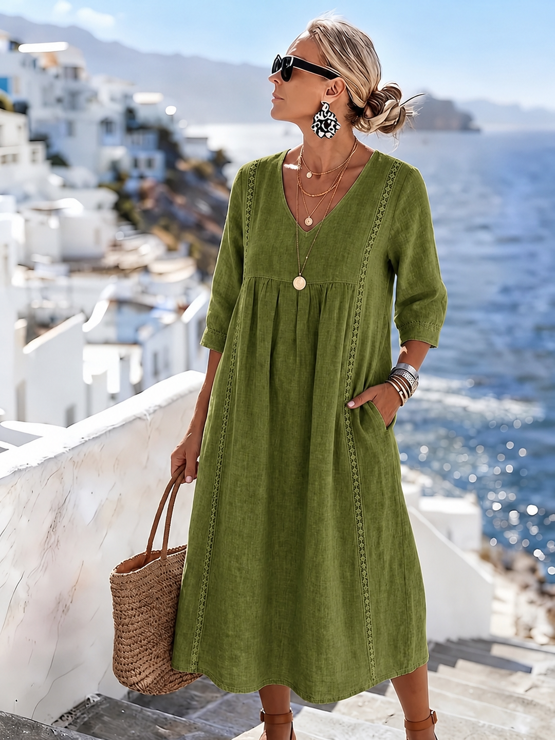Helena - Vestido Casual de Encaje de Parches Suelto