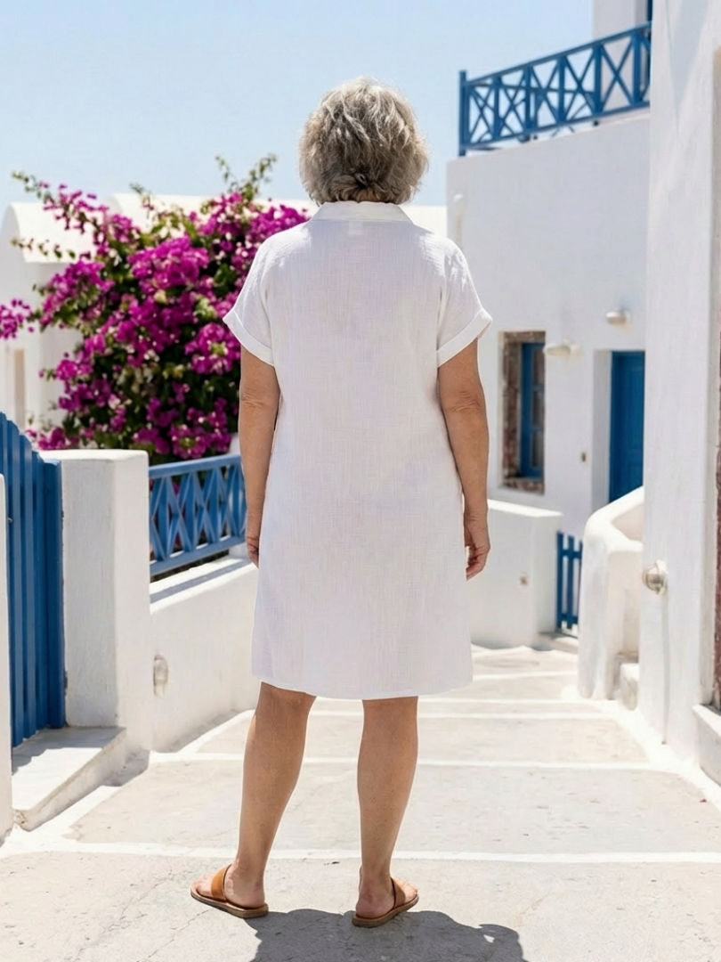 Helene | Vestido de Manga Corta con Bolsillo Frontal a la Altura de la Rodilla