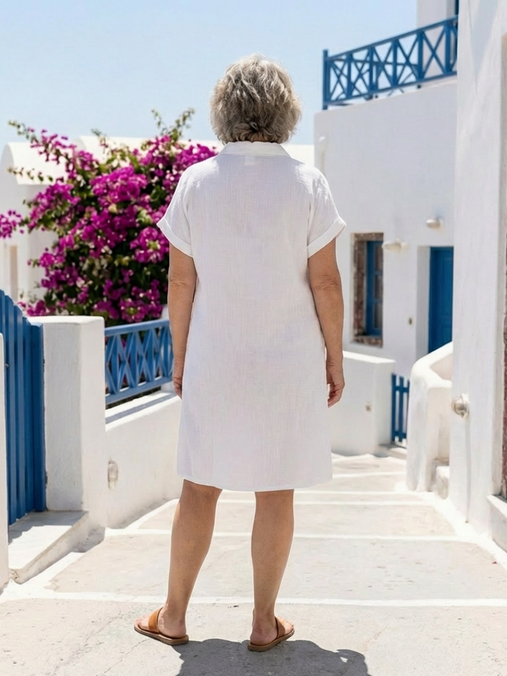 Helene | Vestido de Manga Corta con Bolsillo Frontal a la Altura de la Rodilla