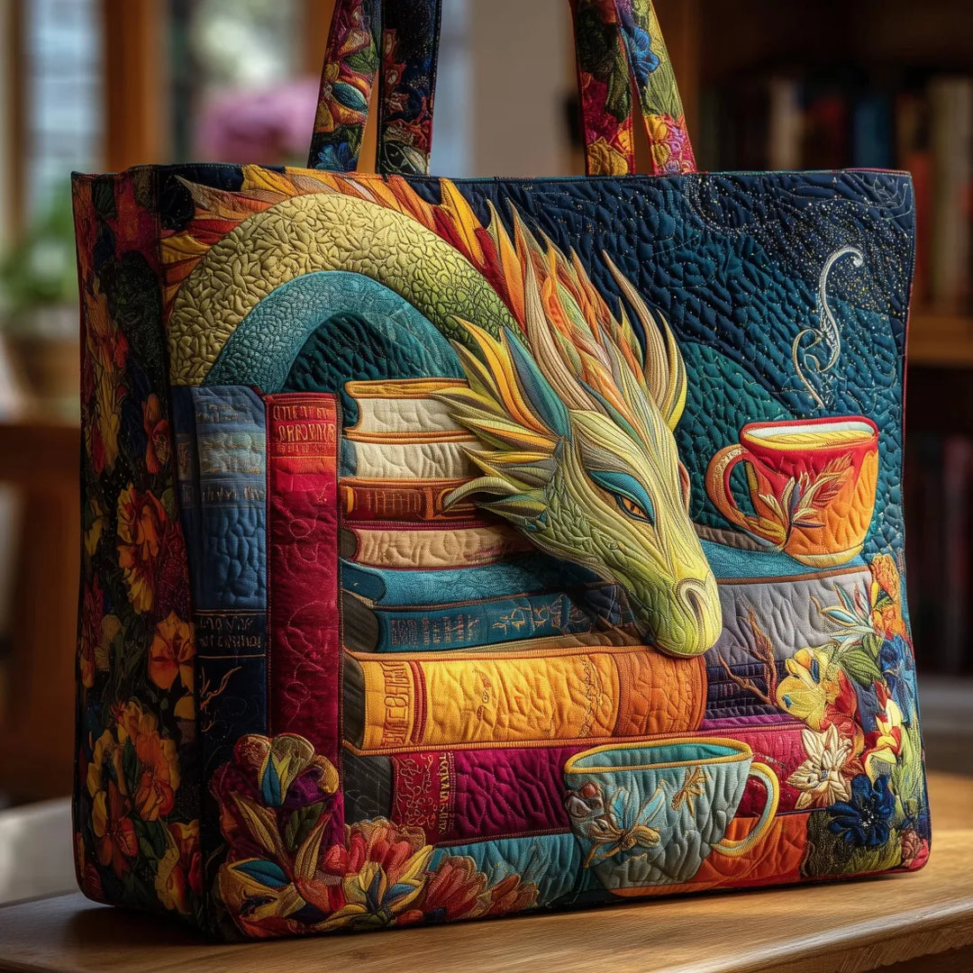 Bolsa Artesanal - Lector de Dragones con Libros y Tazas