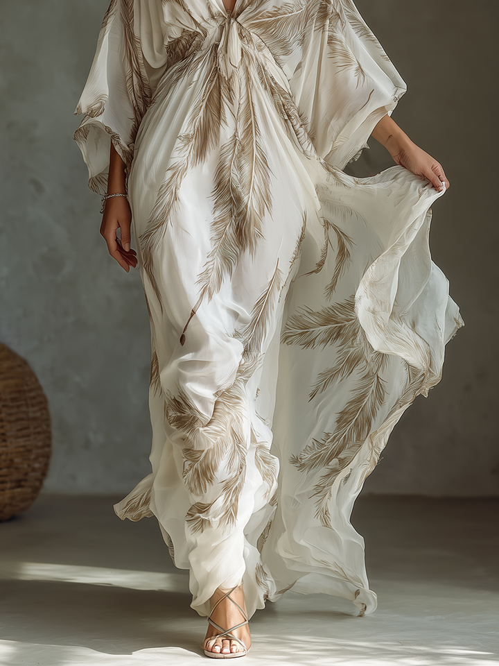 Morrisa - Vestido Maxi de Chifón en Marfil y Topo