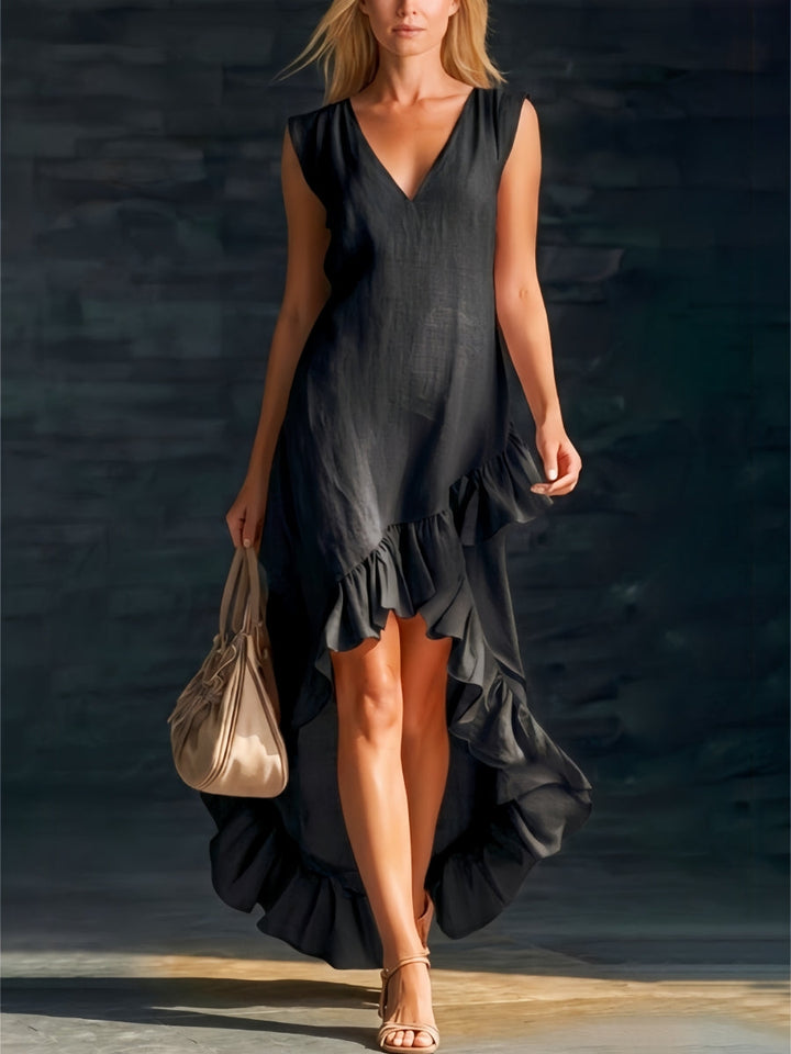 Sienna | Vestido Boho de Camisa con Volantes de Corte Alto-Bajo