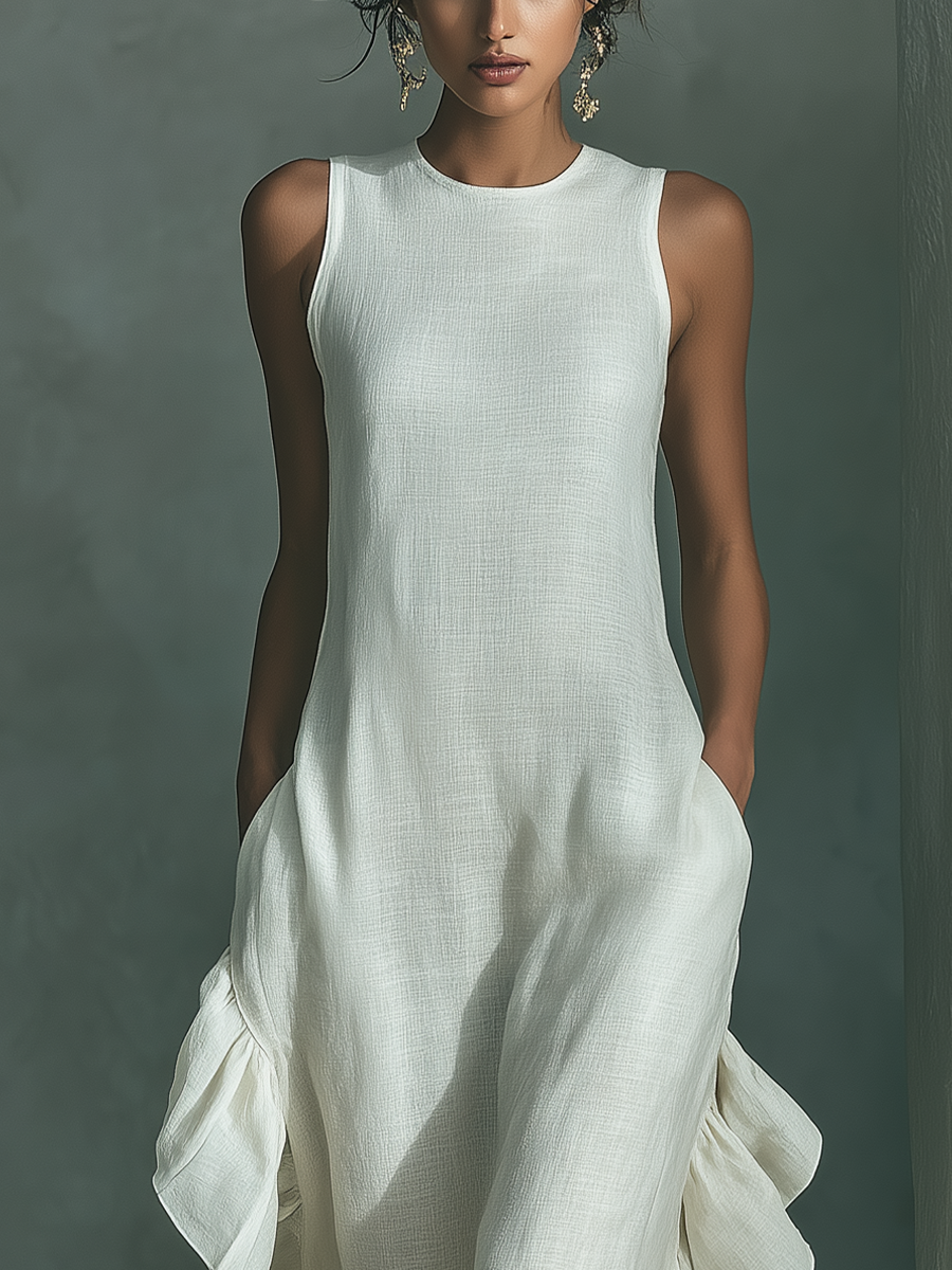 Sophie - Vestido Maxi Sin Mangas de Lino Marfil