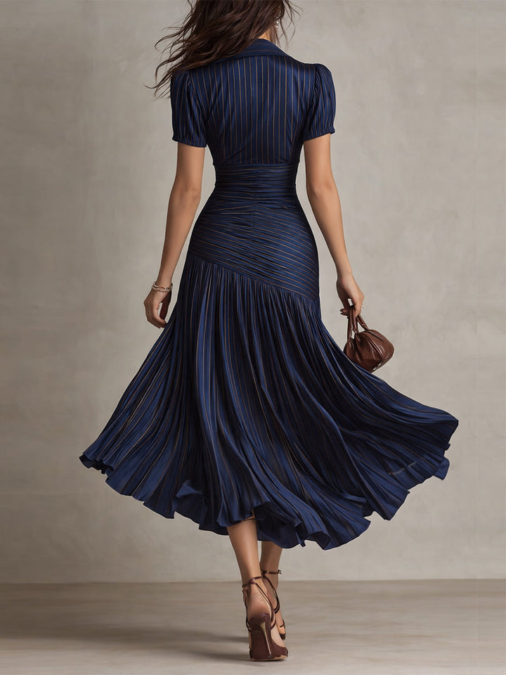 Adriana - Vestido Midi de Satén a Rayas Retro