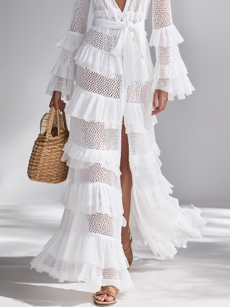 Freya - Cárdigan de Crochet Blanco Claro para Mujeres