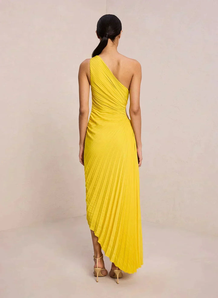 Sylviana - Vestido Midi Plisado de Un Hombro