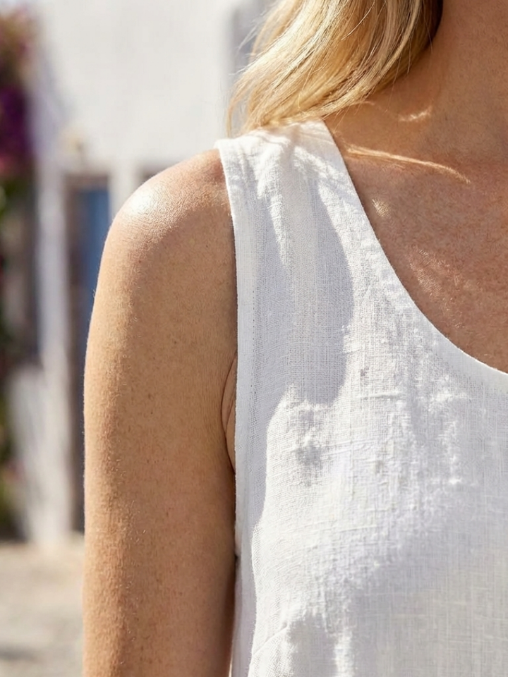 Ismera | Vestido Midi Fácil sin Mangas con Cuello Redondo