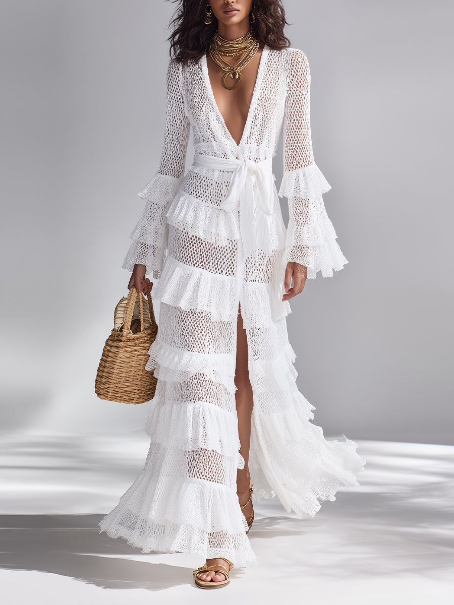 Freya - Cárdigan de Crochet Blanco Claro para Mujeres
