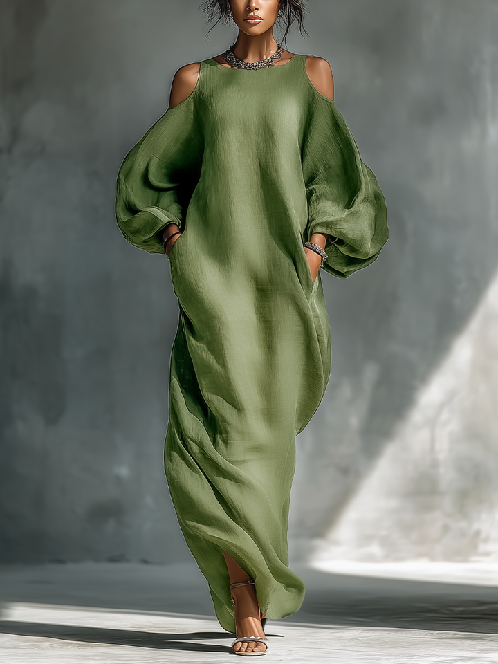Georgina - Vestido Maxi Verde Claro Off-Shoulder