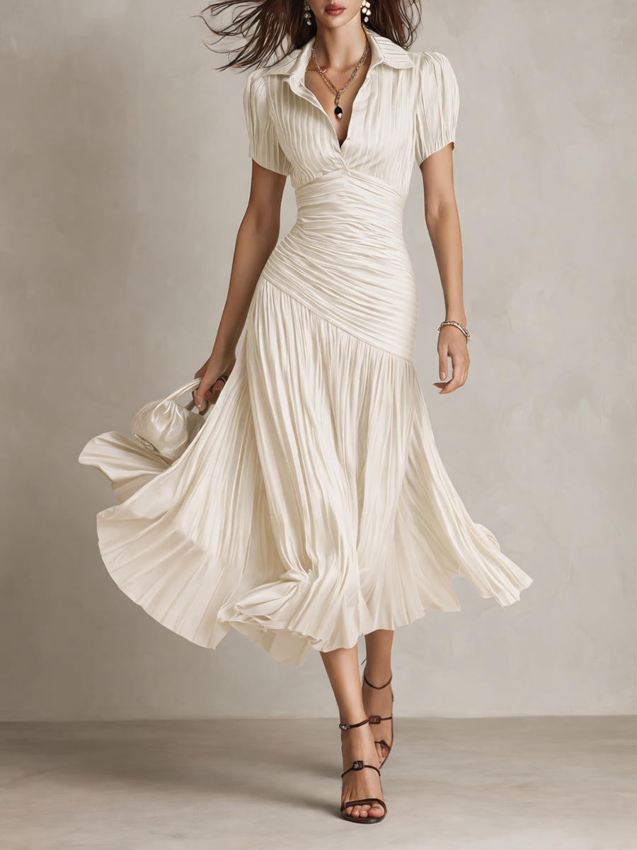 Adriana - Vestido Midi de Satén a Rayas Retro