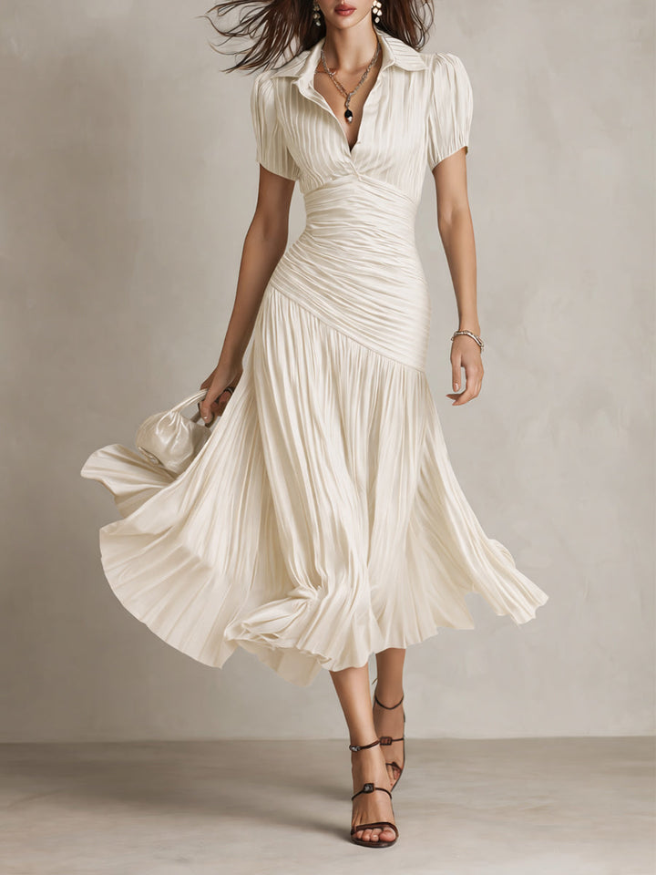 Adriana - Vestido Midi de Satén a Rayas Retro