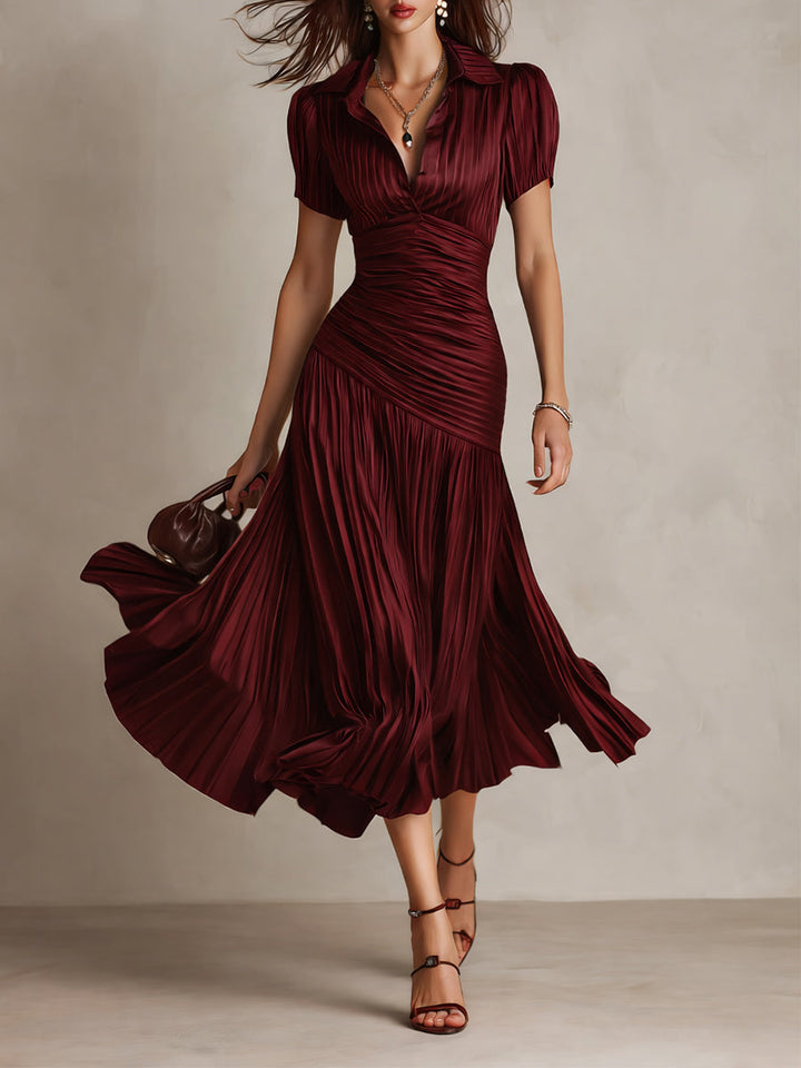 Adriana - Vestido Midi de Satén a Rayas Retro