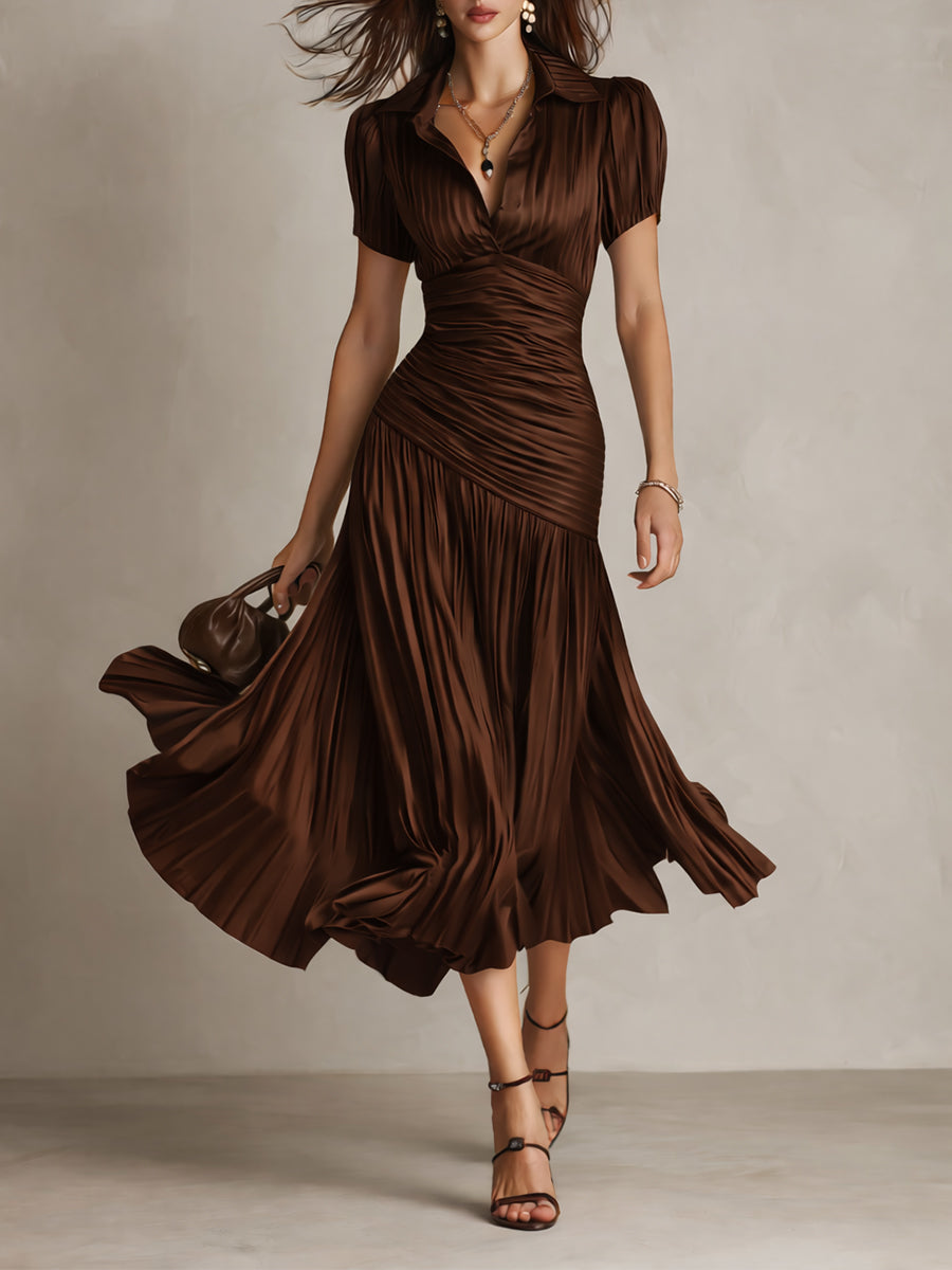 Adriana - Vestido Midi de Satén a Rayas Retro