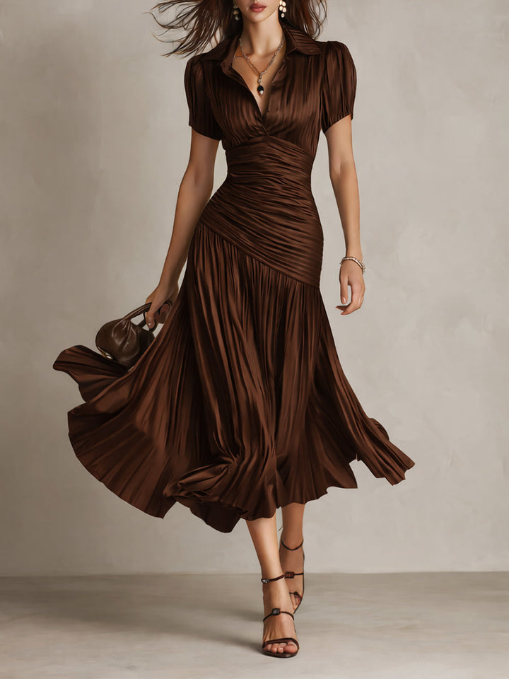 Adriana - Vestido Midi de Satén a Rayas Retro