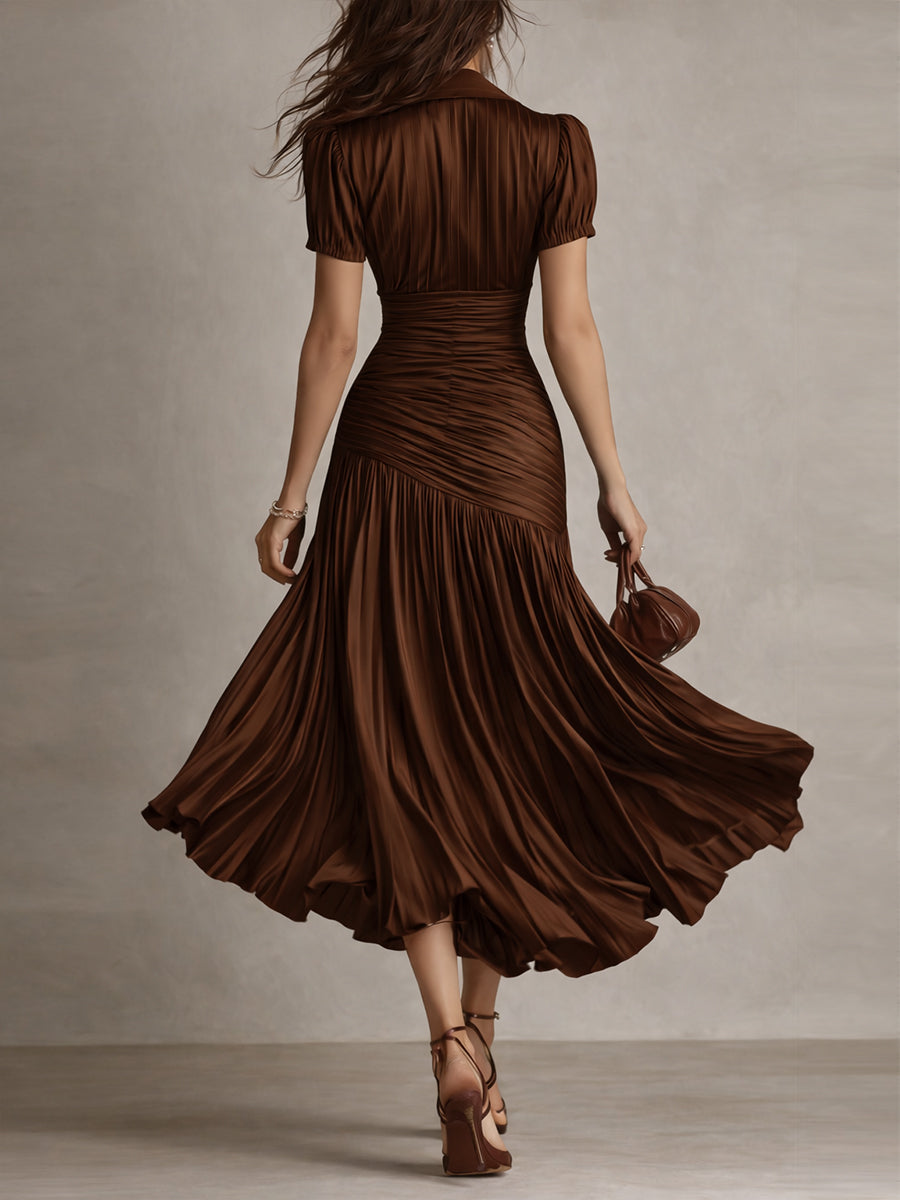 Adriana - Vestido Midi de Satén a Rayas Retro
