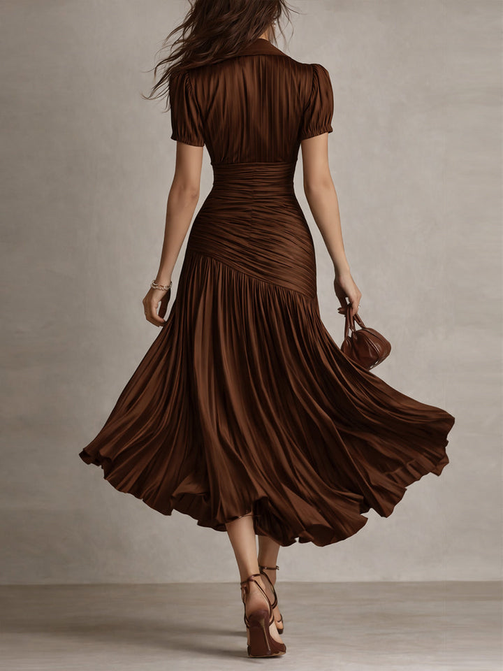 Adriana - Vestido Midi de Satén a Rayas Retro
