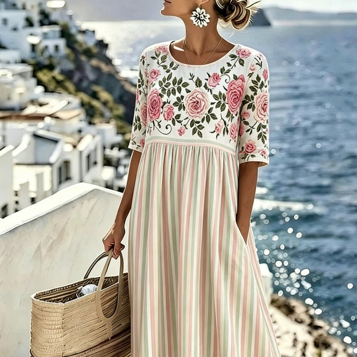 Elodie™ | Vestido Midi a Rayas Rosa Vintage
