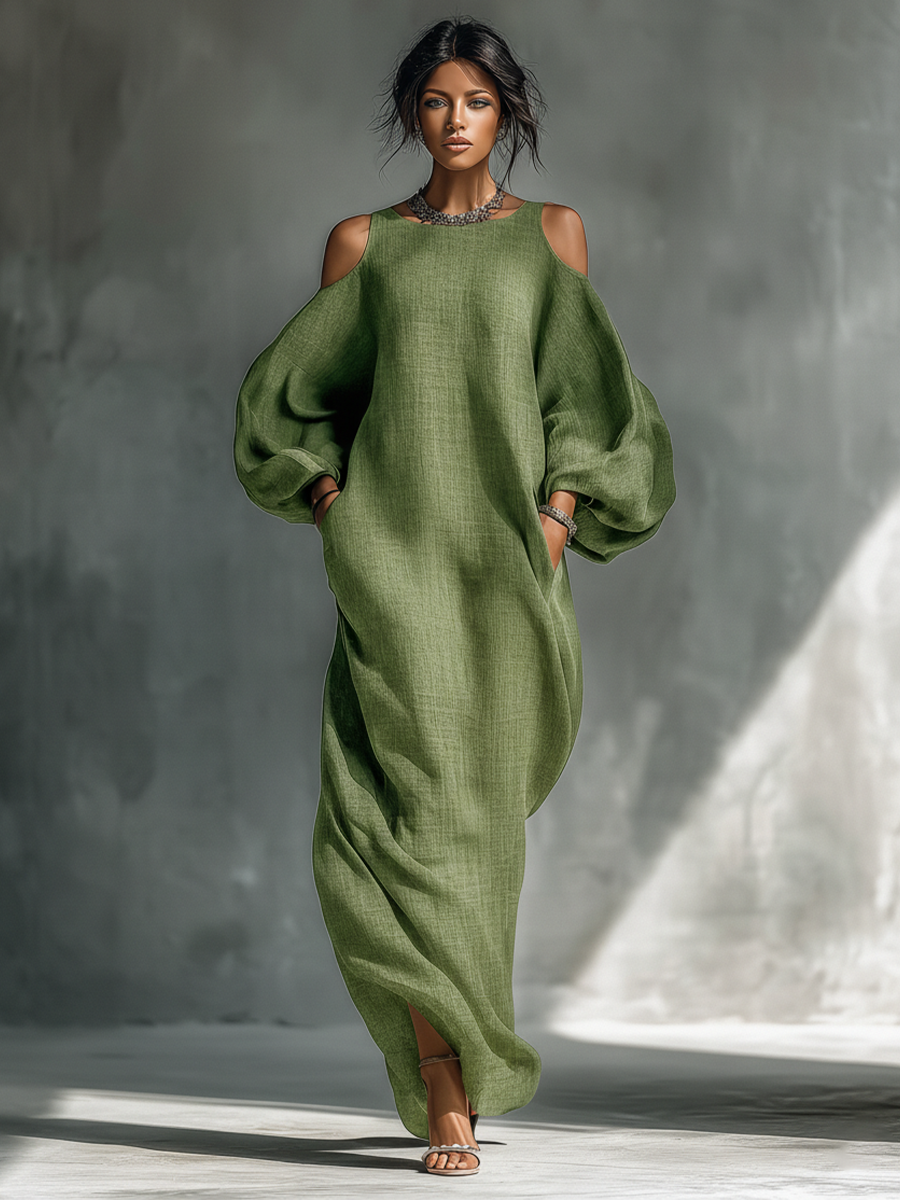 Georgina - Vestido Maxi Verde Claro Off-Shoulder