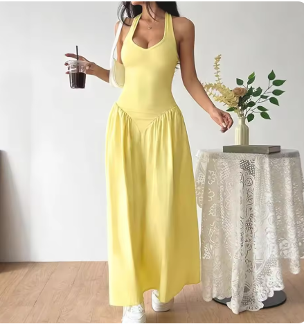 Junio - Vestido Largo Amarillo Sin Espalda