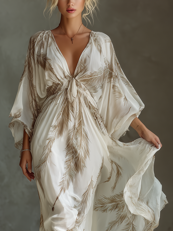 Morrisa - Vestido Maxi de Chifón en Marfil y Topo