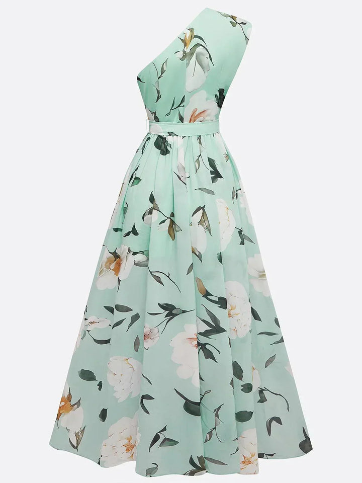 Sella - Vestido Maxi de Chifón A-Line con Volantes de Un Hombro