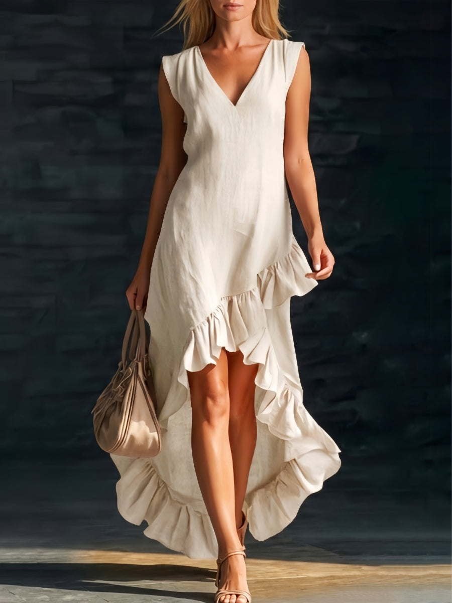 Sienna | Vestido Boho de Camisa con Volantes de Corte Alto-Bajo