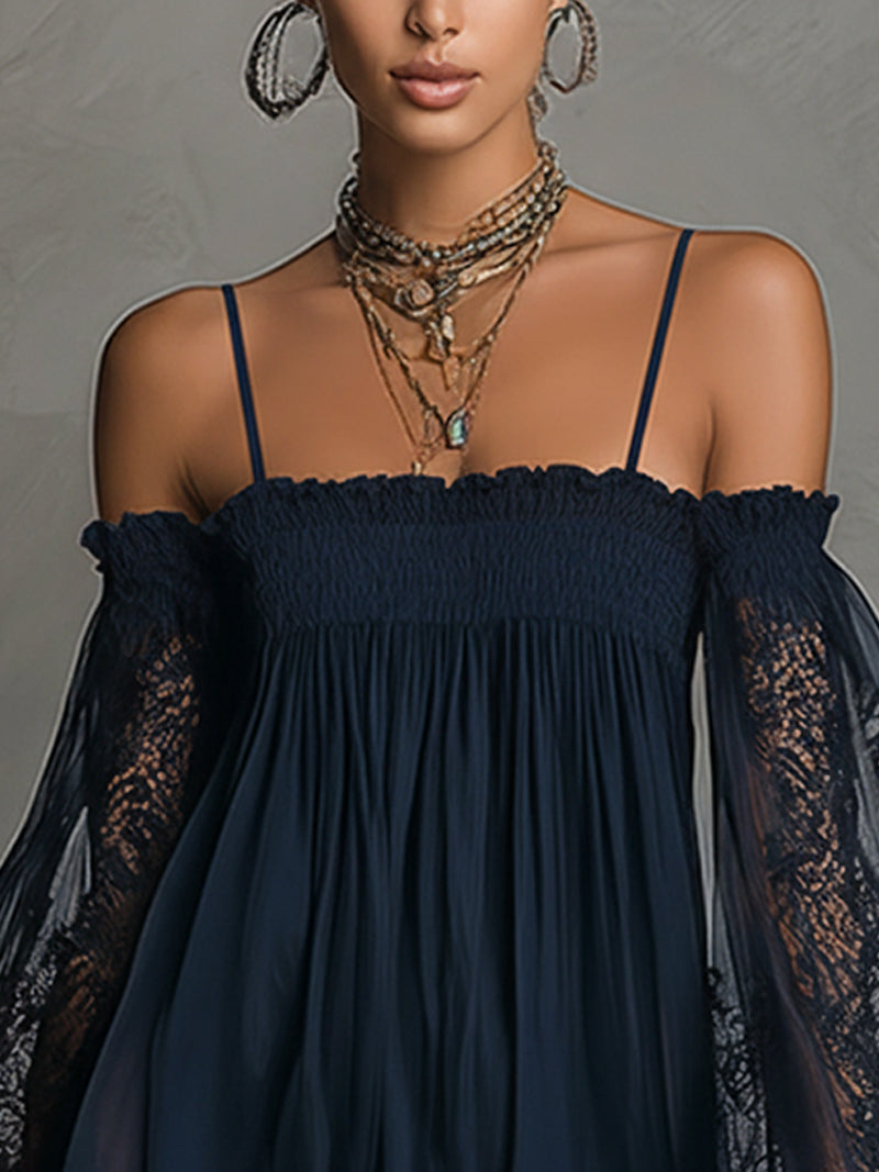 Noemi | Vestido Mini de Chiffon Azul Marino