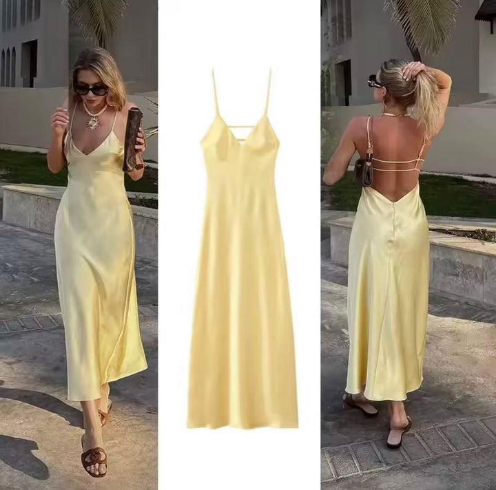 Nikka - Vestido Maxi de Satén Largo