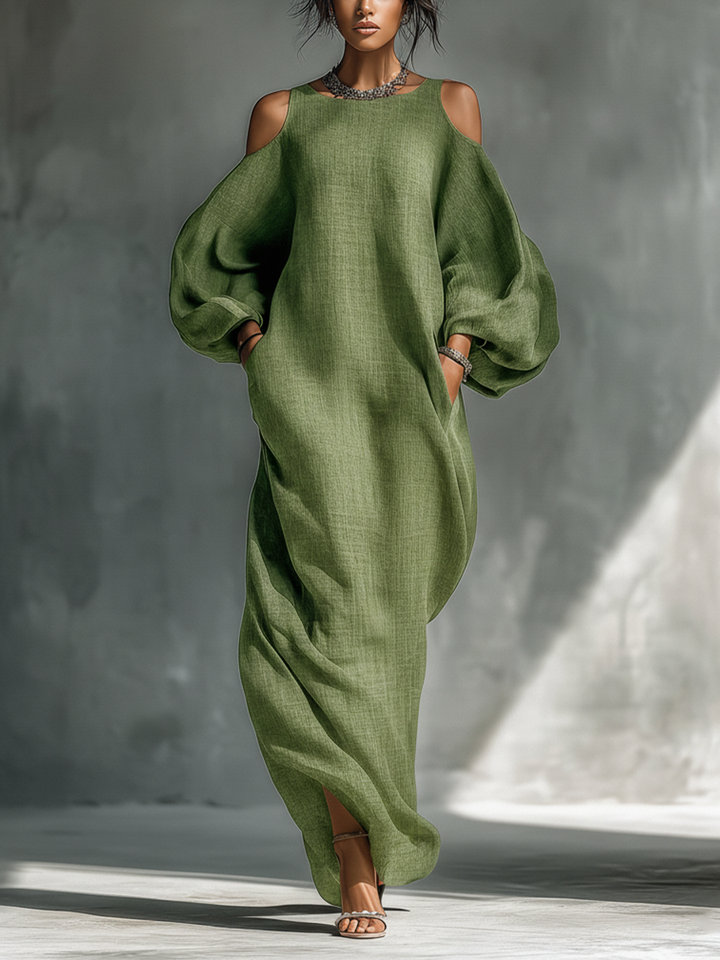 Georgina - Vestido Maxi Verde Claro Off-Shoulder