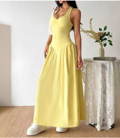 Junio - Vestido Largo Amarillo Sin Espalda